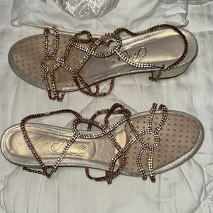 Vero Cuoio Silver and Gold Crystal Embellished Sandals
